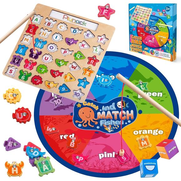 Wooden Magnetic Fishing Game – ABC Numbers Learning Toy for Toddlers 3+ - Picture 1 of 8